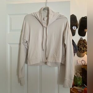 Cream cropped sweatshirt with mock neck